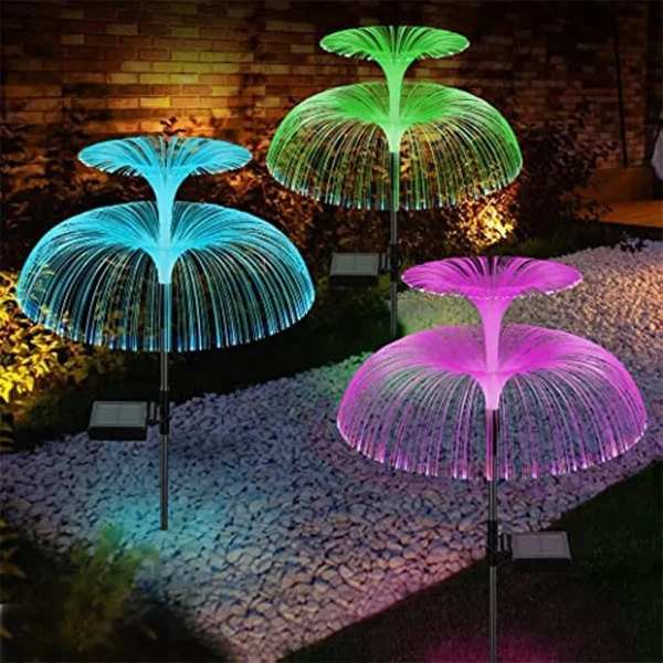 Solar Fiber Flower Lights Outdoor Garden - Double-Layer Jellyfish With 7 Color Changing Decoration - Waterproof Decorative