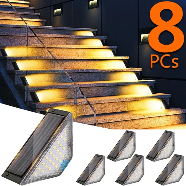 Solar Lights for Outdoors, Stair Lamps, 3000 K Warm White LED Step Light, Floor Lamp for Steps, Garden, Walkway, Stairs Path